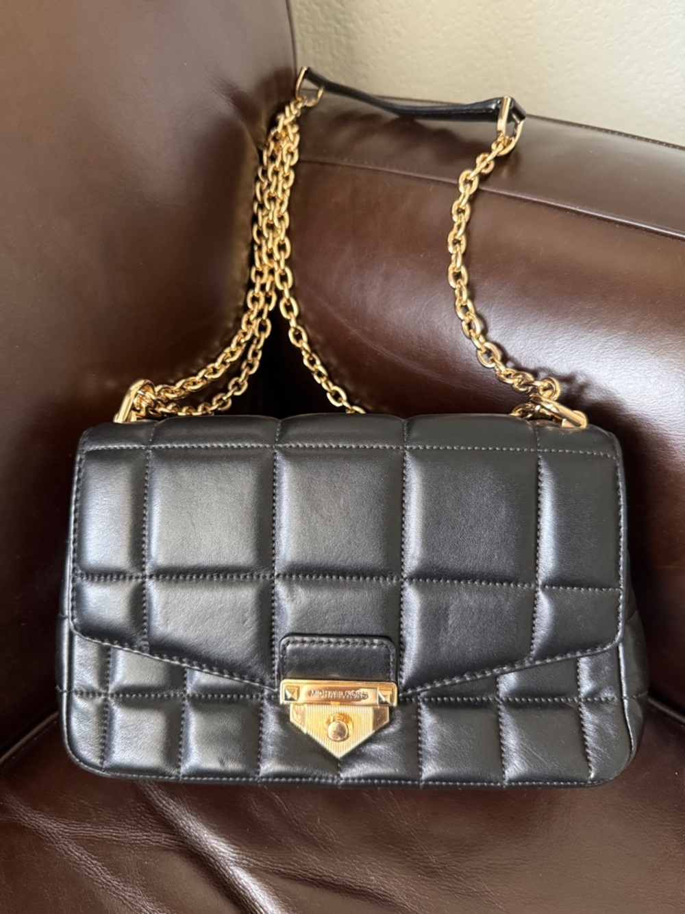 Michael Kors Like New Black Quilted Shoulder Bag with Gold Chain